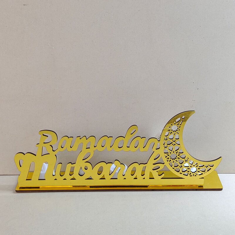 Acrylic Ornament Manufacturer - Custom EID Mubarak Decoration Gold Moon Star Desktop Home Ramadan Decoration