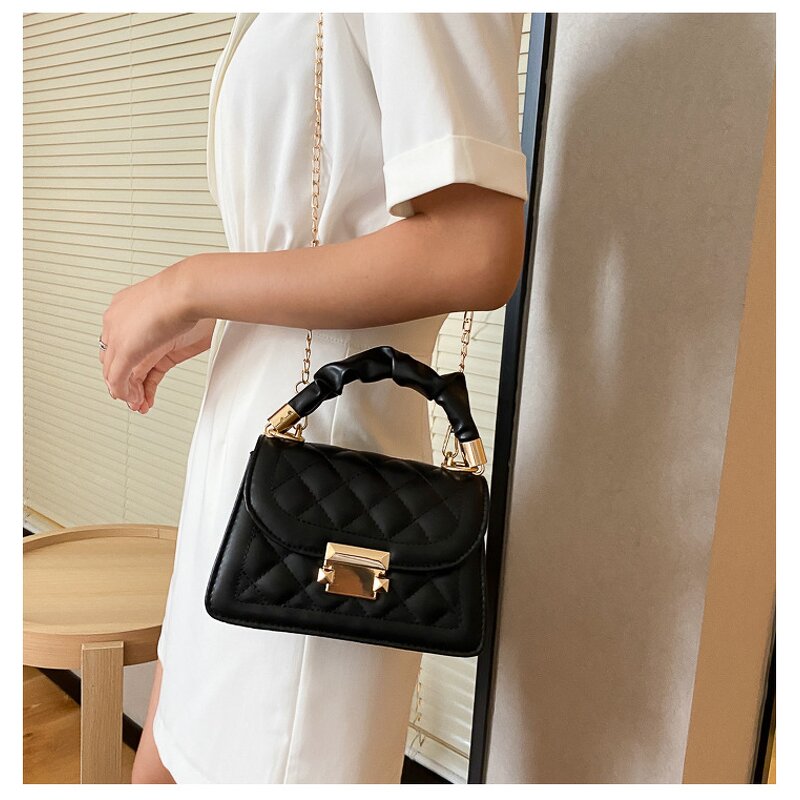 Messenger Handbag Manufacturer - 2025 Korean Fashion Women's Hot Sell Small Square Chain Single Lattice Shoulder Strap Wholesale PU