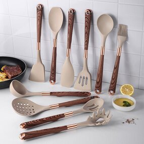 Kitchen Utensils Set Manufacturer - 11 Pieces Non Stick Kitchenware Cookware Premium Cooking Wooden Silicone with Wooden Handle