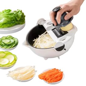 Vegetable Cutter Manufacturer - 2024 Multifunctional Kitchen Veggie Fruit Shredder Grater Slicer Rotate 9 in 1 Manual With Drain Basket