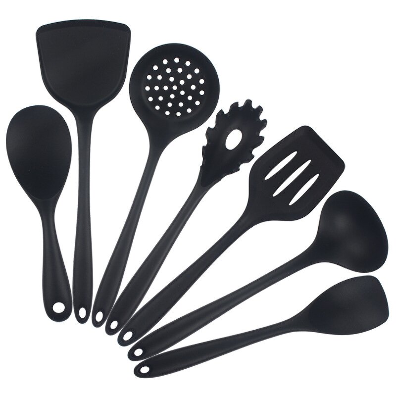 Pot Set Manufacturer - Hot Selling Non Stick 7 Heat Resistant Black Silicone Kitchenware Cooking Tools