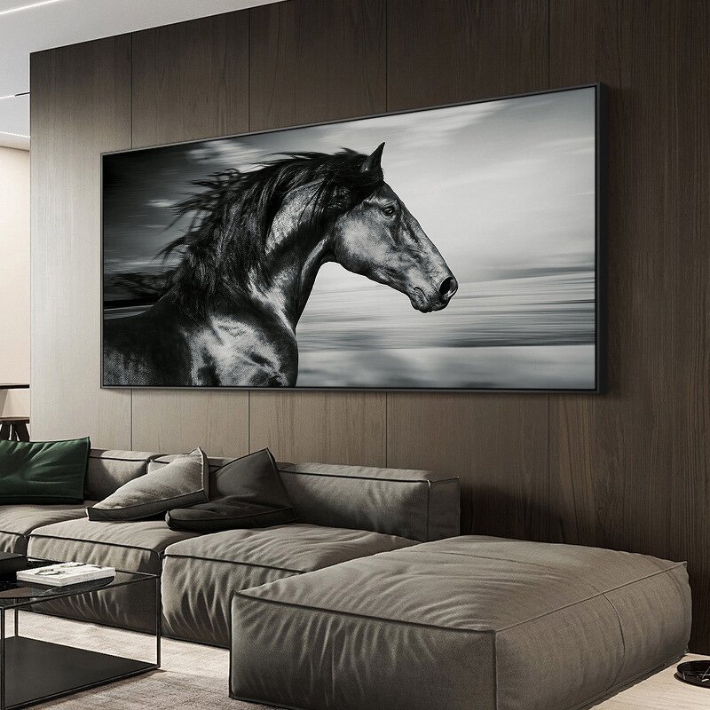 Canvas Painting Manufacturer - Modern Home Decor Black and White Running Horse Wall Art Picture Decorative Large Running Horses