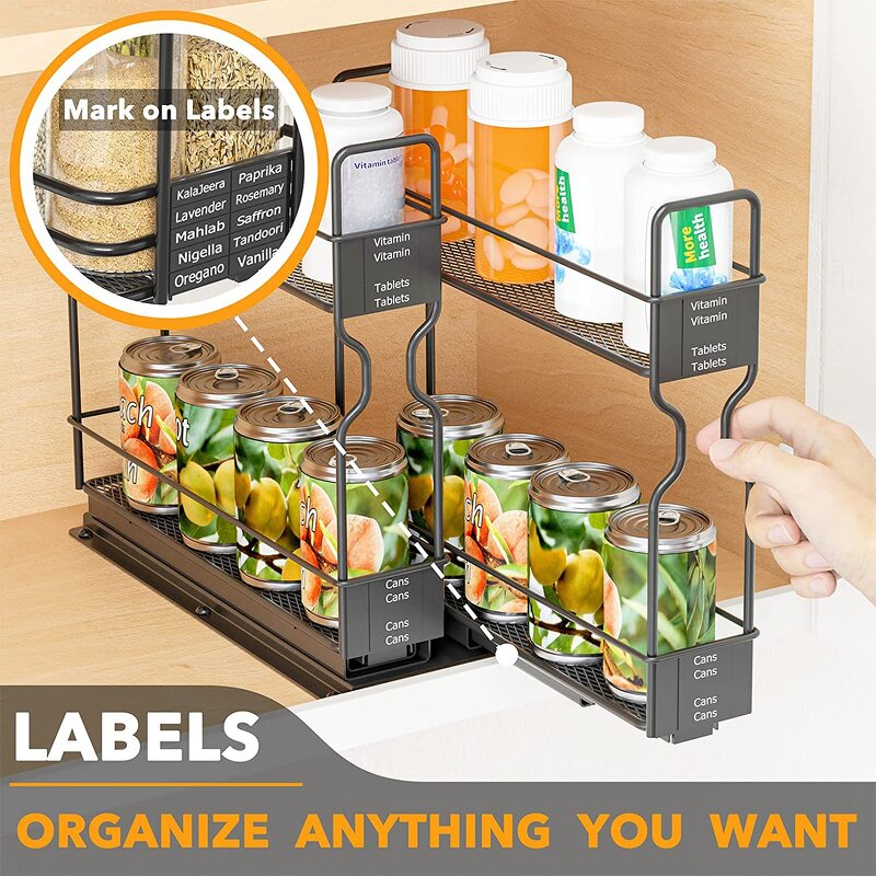 Spice Racks Manufacturer - Carbon Steel New Design Storage Holders Kitchen Under Sink Organizers With 2 Tier Sliding Drawer