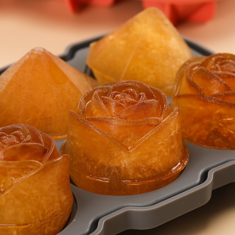 Ice Cube Trays Manufacturer - Silicone 6 Cavity Rose Shapes and Diamond Shaped Price 2 in 1 Molds Portable Ice Ball Maker with Lid