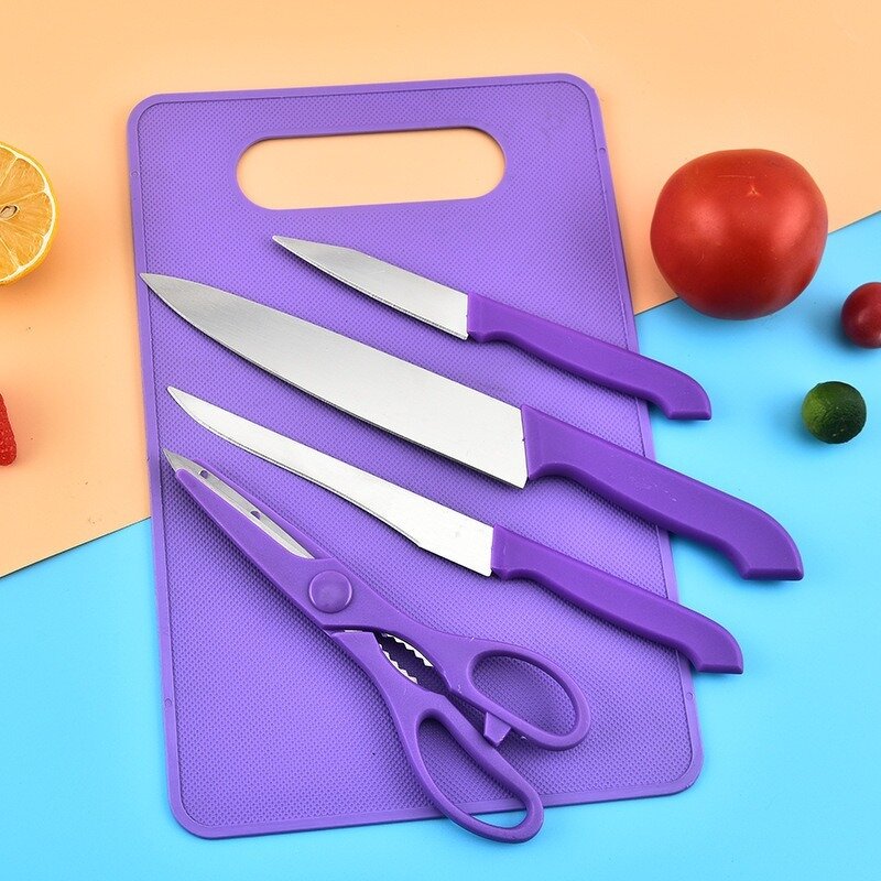 Kitchen Knife Set Manufacturer - Household Multi Functional Purple Fruit Cutting Salad Knife Cutting Board Non slip Five Piece