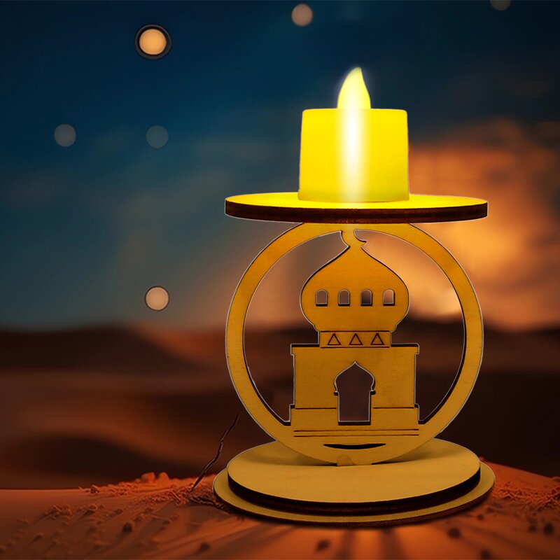Ramadan Decorations Manufacturer - 2024 Gift Holiday Moon Castle Candlestick DIY Three-dimensional Wooden Candle Holder