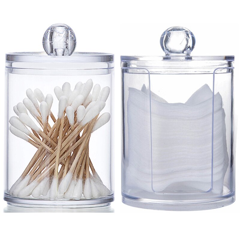 Cotton Ball Dispenser Manufacturer - Holder for Swab Round Pads Floss Picks 10 oz Clear Plastic Apothecary Jar Set