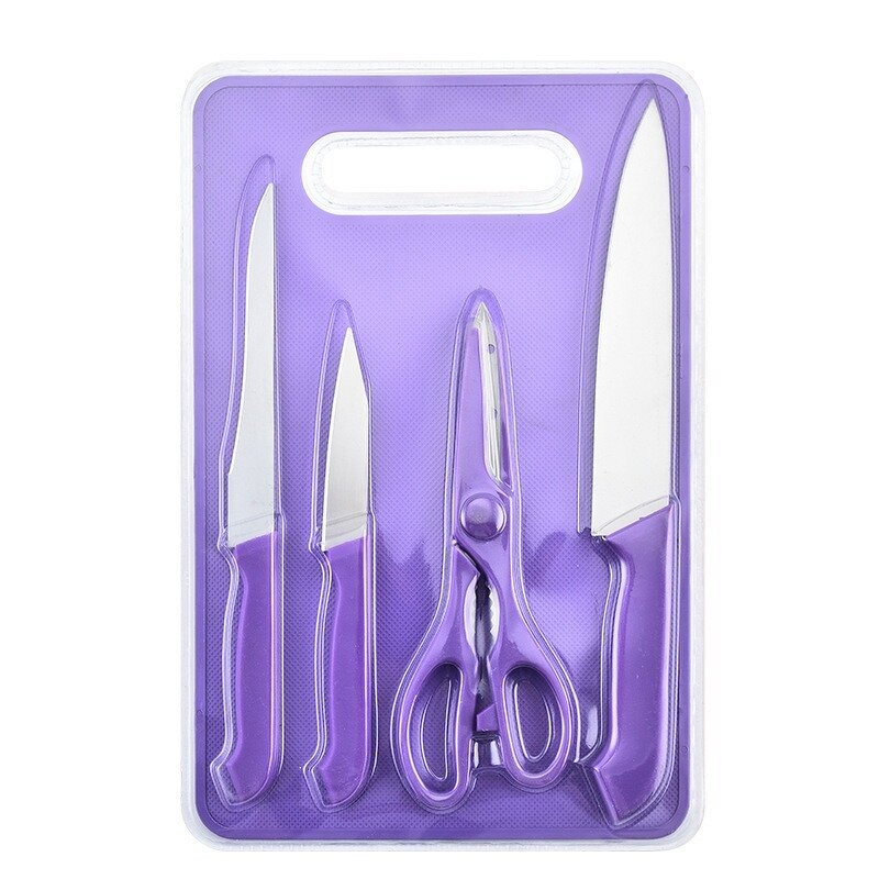 Kitchen Knife Set Manufacturer - Household Multi Functional Purple Fruit Cutting Salad Knife Cutting Board Non slip Five Piece