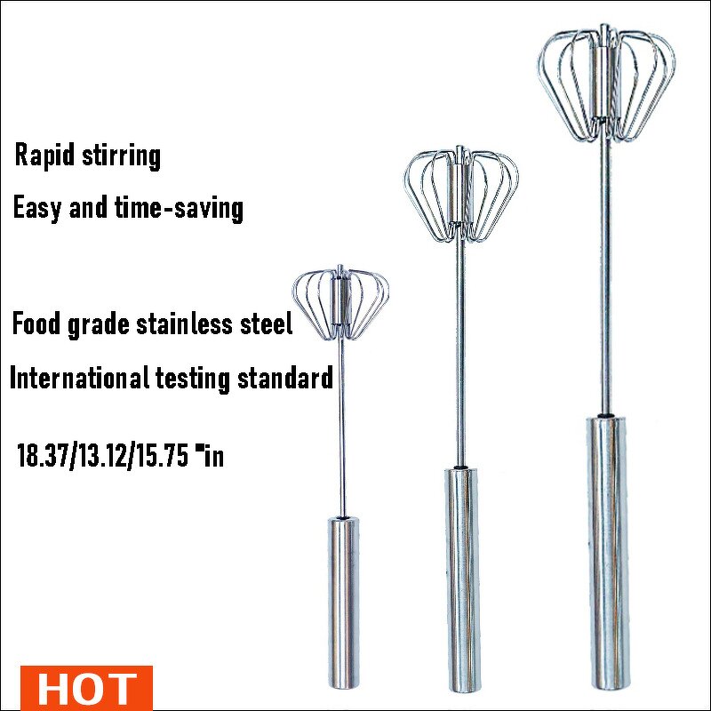 Egg Beater Manufacturer - 12Inch Stainless Steel Hand Push Rotary Whisk Blender Easy Self Stirring for Making Cream