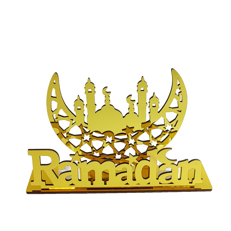 Acrylic Ornament Manufacturer - Custom EID Mubarak Decoration Gold Moon Star Desktop Home Ramadan Decoration
