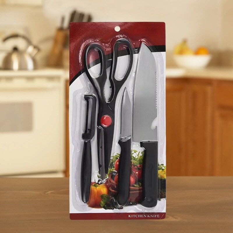 Knife Set Manufacturer - Hot Seller Chinese 4 Pieces Stainless Steel With Chopper Chef Paring Scissors Peeler