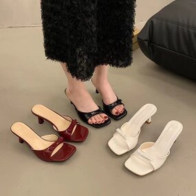 Heeled Sandals Manufacturer - French Style Slim 2024 New butterfly Bow Patent Leather High Heels Solid Color Women's Summer One-piece