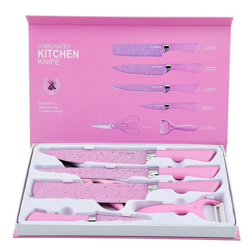Kitchen Knife Set Manufacturer - Fashionable Blue Spray Stainless Steel Six Pieces Business Gift Combination