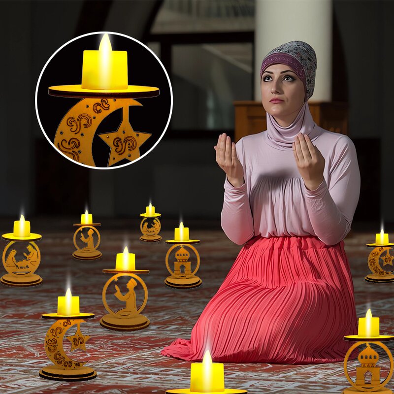 Ramadan Decorations Manufacturer - 2024 Gift Holiday Moon Castle Candlestick DIY Three-dimensional Wooden Candle Holder