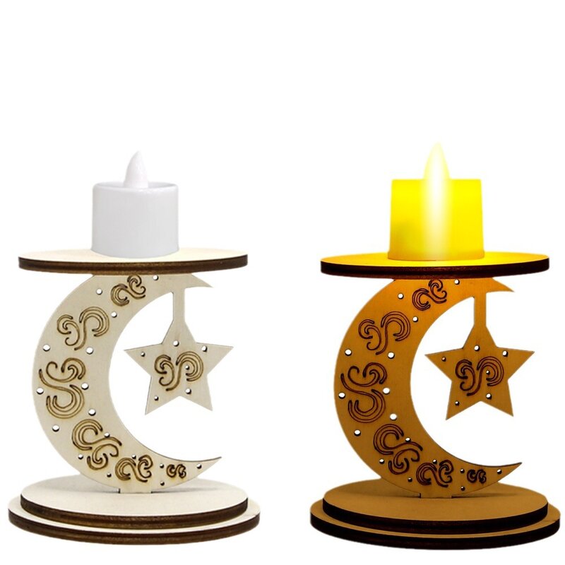 Ramadan Decorations Manufacturer - 2024 Gift Holiday Moon Castle Candlestick DIY Three-dimensional Wooden Candle Holder