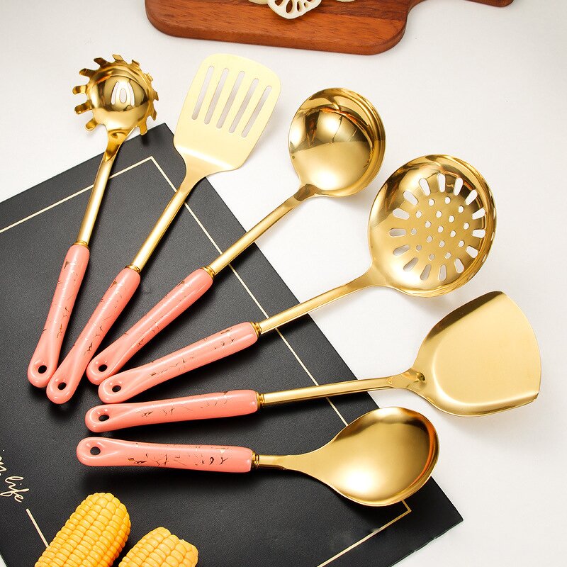 Kitchen Utensils Set Manufacturer - Ceramic Handle 7pcs Stainless Steel Cooking Kitchenware