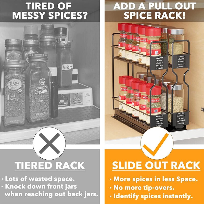 Spice Racks Manufacturer - Carbon Steel New Design Storage Holders Kitchen Under Sink Organizers With 2 Tier Sliding Drawer