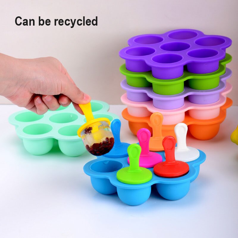 Ice Cream Ball Mold Manufacturer - Baby Food Storage Container and Lid Tool Silicone Popsicle 7-chamber Diy