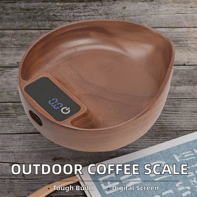 Digital Kitchen Scale Manufacturer - 2kg 0.1g Measure USB Type-C Charging Compact Portable Leaf Shade Walnut Wood Body Coffee with Timer