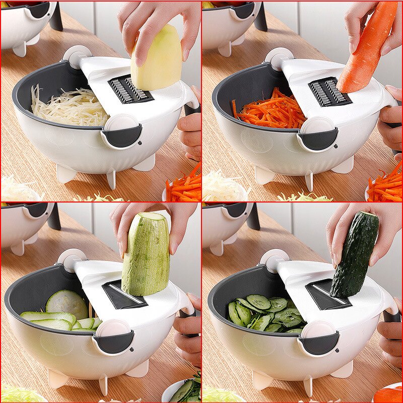 Vegetable Grater Manufacturer - Popular Kitchen Multi Functional Shredder Wet Fruits Drain Basket Blade Cutter Manual 9 in 1