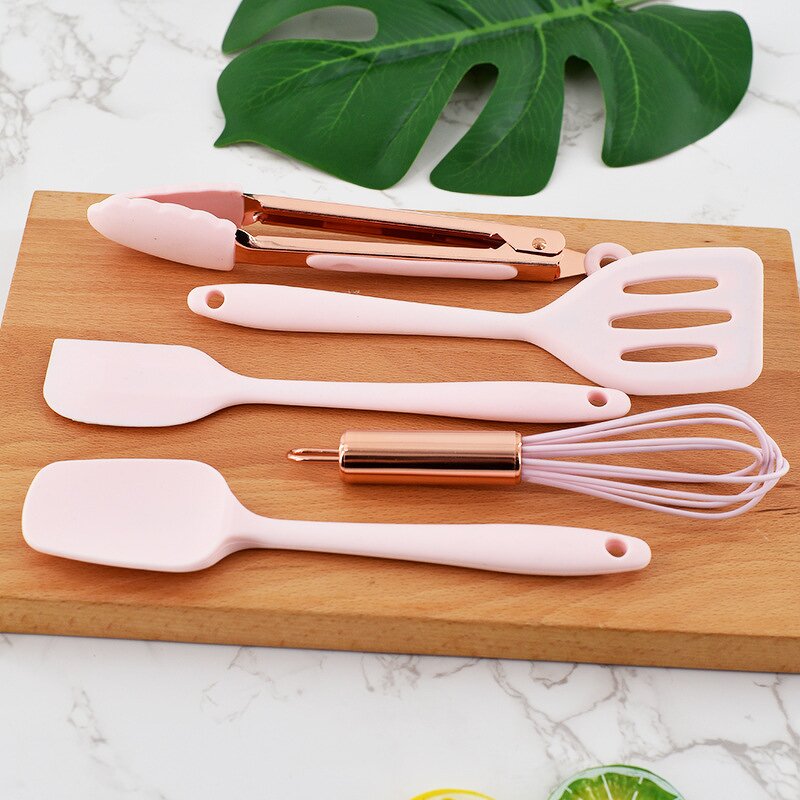 Children's Kitchenware Set Manufacturer - Hot Sale Pink 5-piece Mini Silicone for Baking Cooking Small Utensils