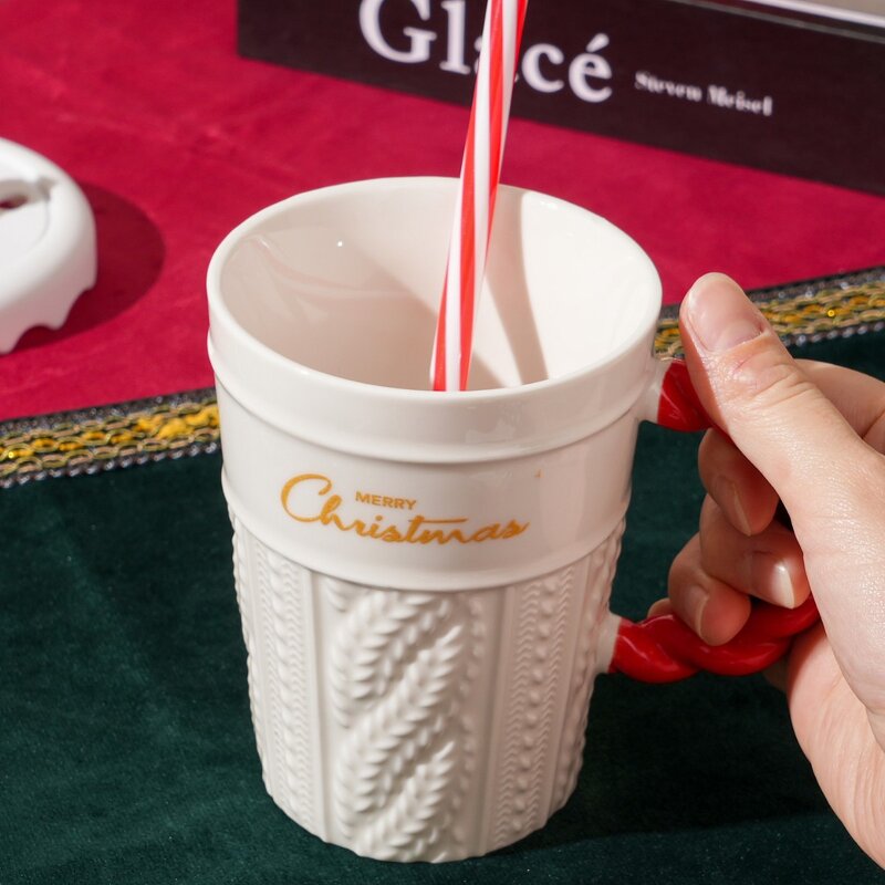 Ceramic Cups Manufacturer - Classic Christmas Party Souvenir Gift Santa Tree Design With Lid 400ml Coffee Mugs