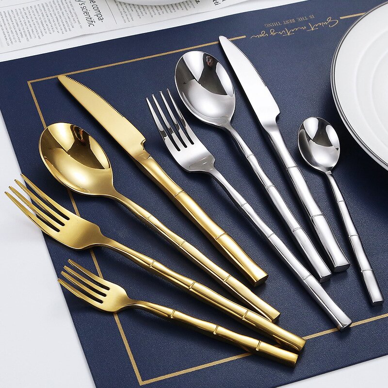 Flatware Sets Manufacturer - Reusable Restaurant Silver and Gold Stainless Steel Cutlery Set Silver Plated