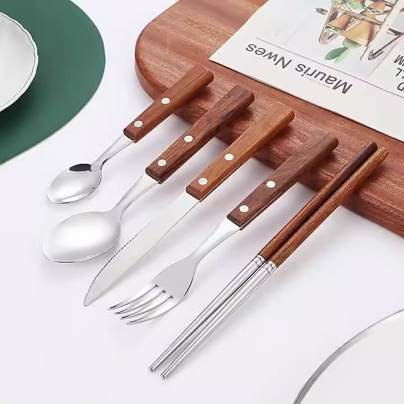 Cutlery Set Manufacturer - Wholesale Wooden Handle Knife Fork Spoon Stainless Steel for Restaurant
