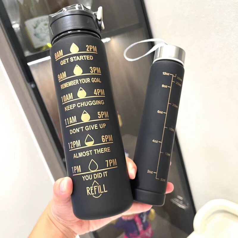 Sports Water Bottle Manufacturer - 3pcs/Set Large Capacity Portable Motivational With Straw for Hiking Camping