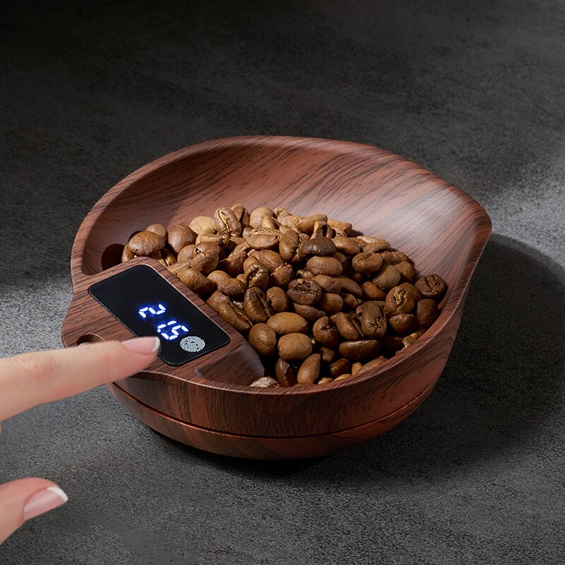 Digital Kitchen Scale Manufacturer - 2kg 0.1g Measure USB Type-C Charging Compact Portable Leaf Shade Walnut Wood Body Coffee with Timer