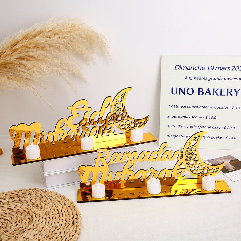 Acrylic Ornament Manufacturer - Custom EID Mubarak Decoration Gold Moon Star Desktop Home Ramadan Decoration