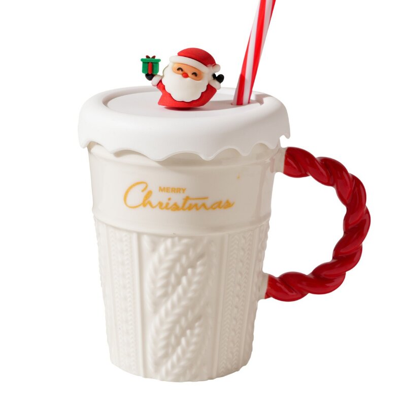 Ceramic Cups Manufacturer - Classic Christmas Party Souvenir Gift Santa Tree Design With Lid 400ml Coffee Mugs