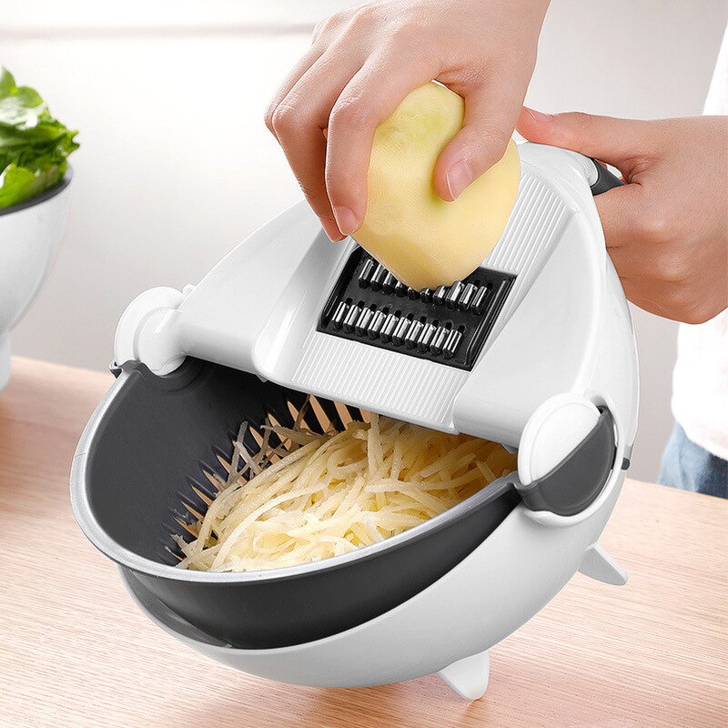 Vegetable Cutter Manufacturer - 2024 Multifunctional Kitchen Veggie Fruit Shredder Grater Slicer Rotate 9 in 1 Manual With Drain Basket