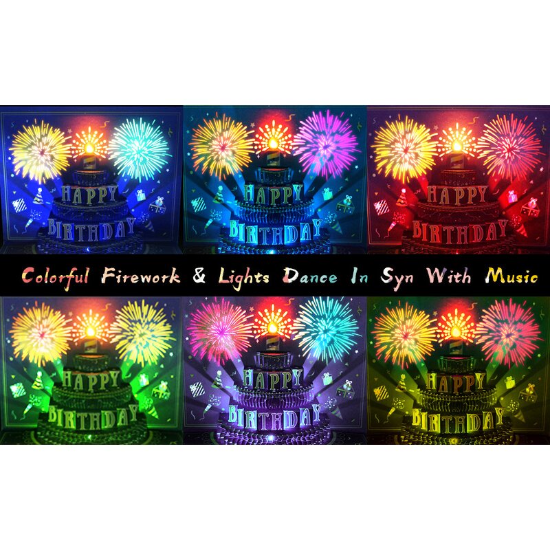 Birthday Card Manufacturer - Happy Fireworks Cake 3D Pop up Gift with Envelope 3d Greeting for Women Men Kids