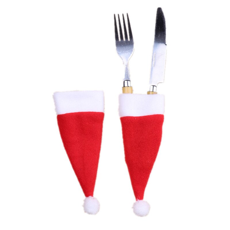Christmas Hats Manufacturer - Wholesale Red Santa Tableware Knife Fork Set Holder Pocket Bag Party Dinner Wine Bottle Hat