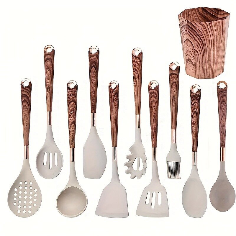 Kitchen Utensils Set Manufacturer - 11 Pieces Non Stick Kitchenware Cookware Premium Cooking Wooden Silicone with Wooden Handle