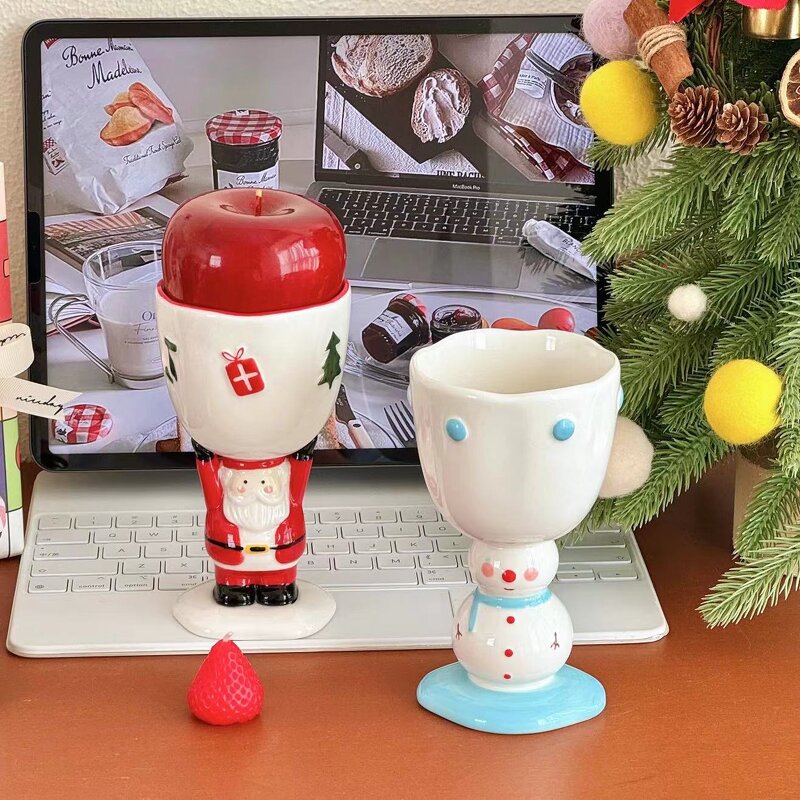 Christmas Ceramic Cups Manufacturer - Factory Direct-sale Ins Hand-painted Tall Creative and Cute Snowman Ice Cream Mugs