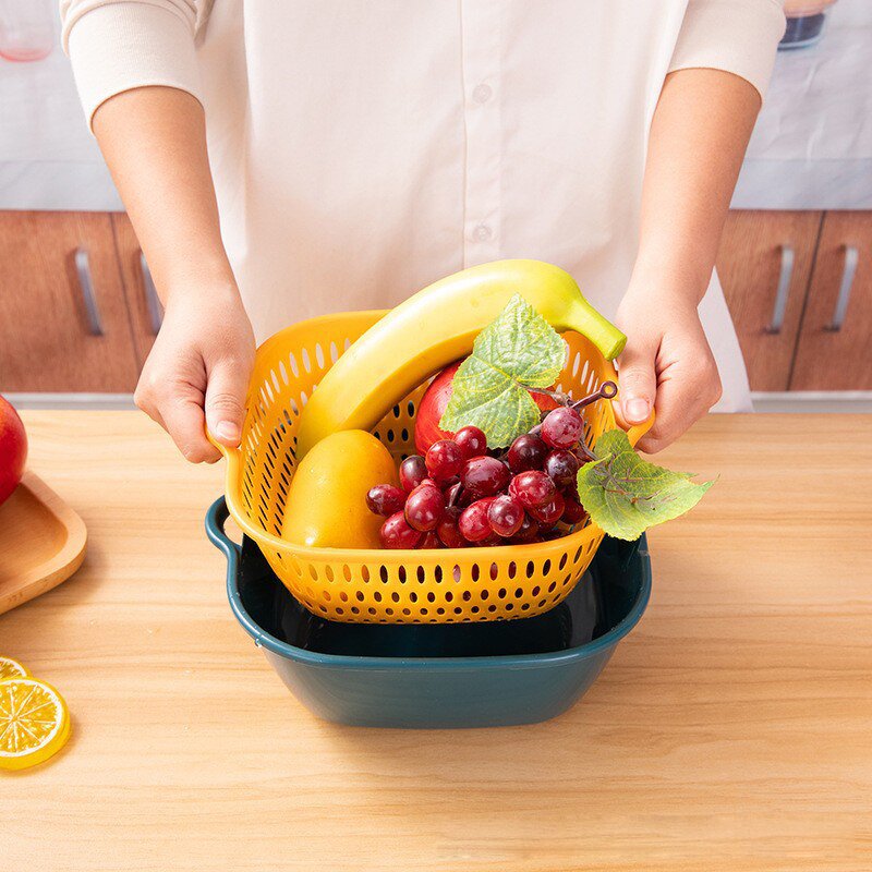 Vegetable Washing Basket Manufacturer - Kitchen Draining Basket Double-layer House Hold Multi-functional Fruit and