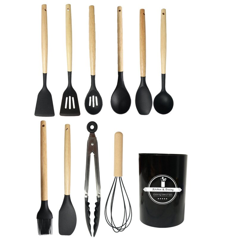 Kitchen Utensils Set Manufacturer - 12 Pieces Accessories Cooking Silicone with Wooden Handle