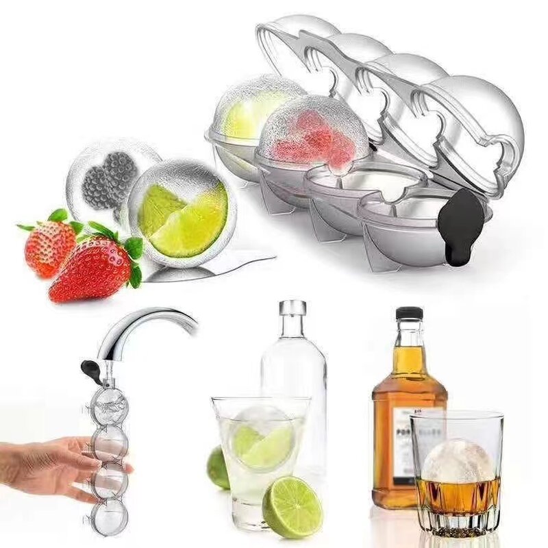 Ice Ball Cube Moulds Manufacturer - 4 Holes 3d Sphere Large Round Transparent Palet Sphere Hockey Puck Maker Plastic Whisky Tray