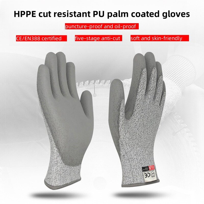 Safety Gloves Manufacturer - Cut-5 13G Green Hppe Black PU Construction Gloves Anti Cut