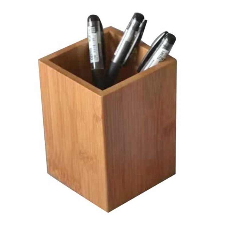 Pen Holder Manufacturer - Wholesale Custom Bamboo Crafts Square Shape Bamboo Wooden for Office Desktop