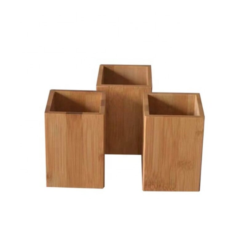 Pen Holder Manufacturer - Wholesale Custom Bamboo Crafts Square Shape Bamboo Wooden for Office Desktop