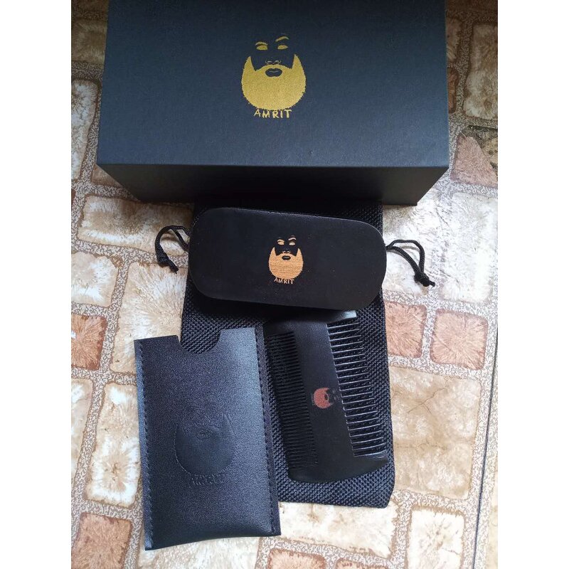 Beard Grooming Kit Manufacturer - Custom Logo Men Beard Care Set Wooden Comb Boar Bristle for Travel
