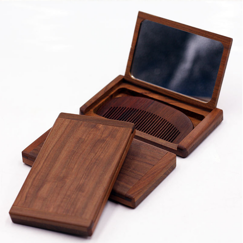 Comb Set Manufacturer - High Quality 2 in 1 Sandalwood Vintage Foldable Pocket Wooden Mirror Travel