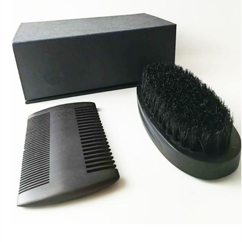 Beard Grooming Kit Manufacturer - Wholesale Custom logo Men Beard Care Set Black Bag Boar Bristle Beard Brush Wooden Comb with Scissor