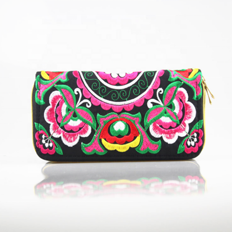 Handbag Manufacturer - Wholesale Double Zipper Embroidery Craft Wallet Bag for Women