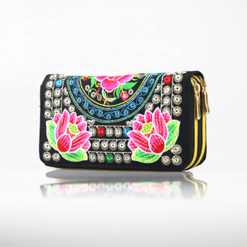Handbag Manufacturer - Wholesale Double Zipper Embroidery Craft Wallet Bag for Women