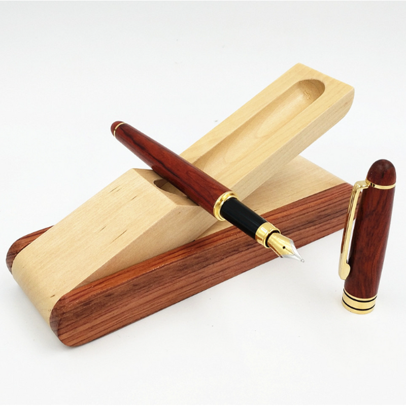 Pen Manufacturer - Wooden Fine Fountain with Display Case Ink Pen Gift Set with Wood Single Pen Holder