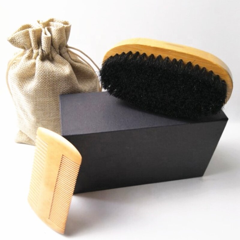 Beard Grooming Kit Manufacturer - Custom Logo Natural Boar Bristle Soft Brush Wooden Comb for Men